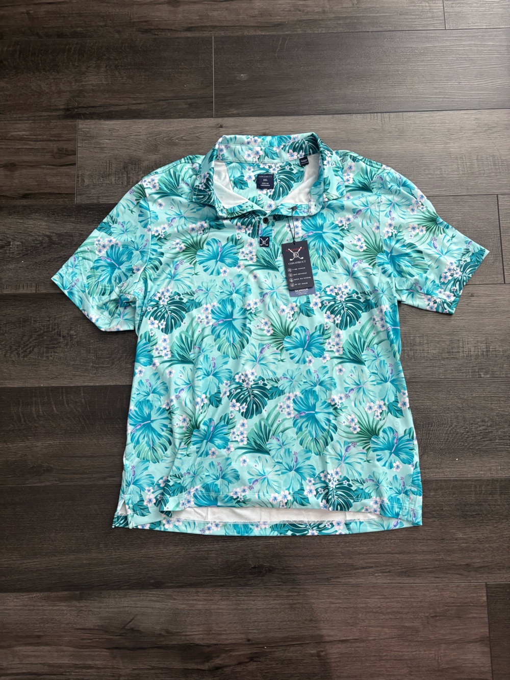 Men's Aqua Floral Polo Shirt - Performance Short Sleeve